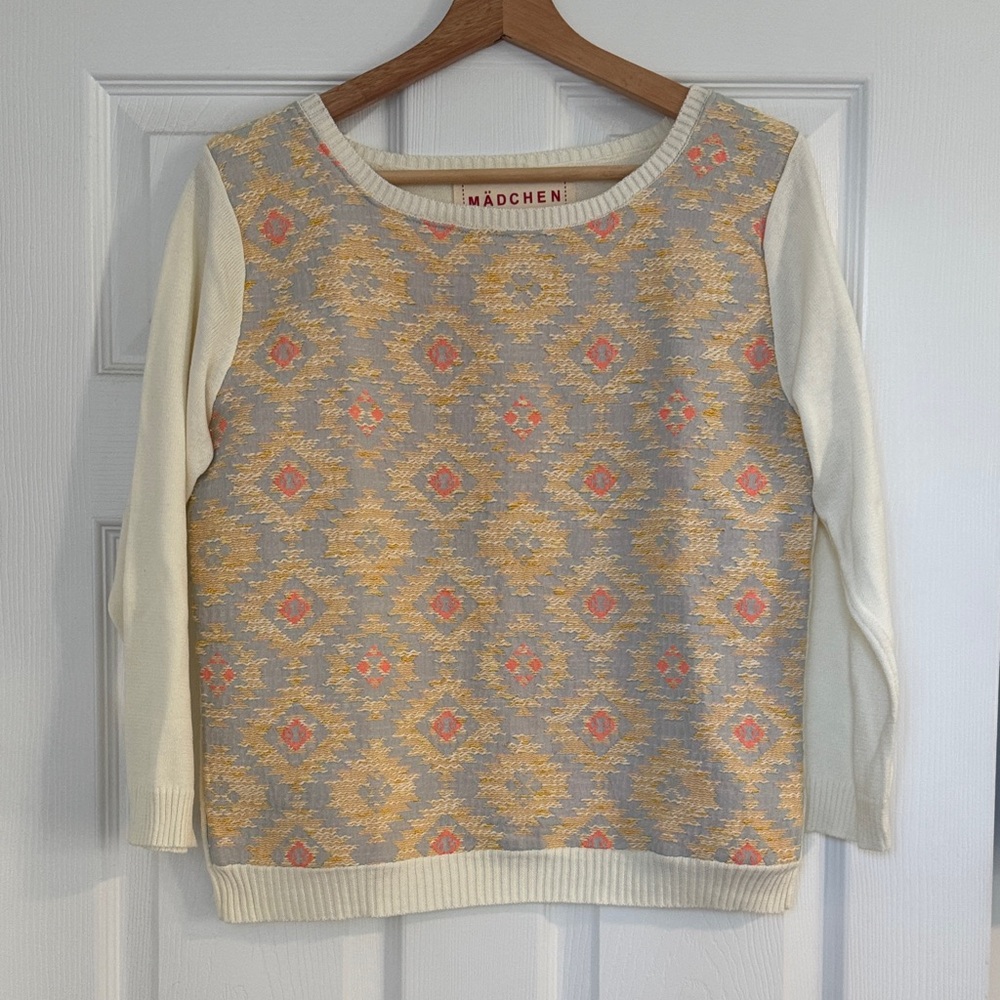 Cream and Gold Geometric Sweater